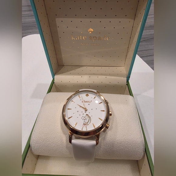 Kate Spade Grand Metro Hybrid Smart Watch White Gold Leather IOS Android BOX